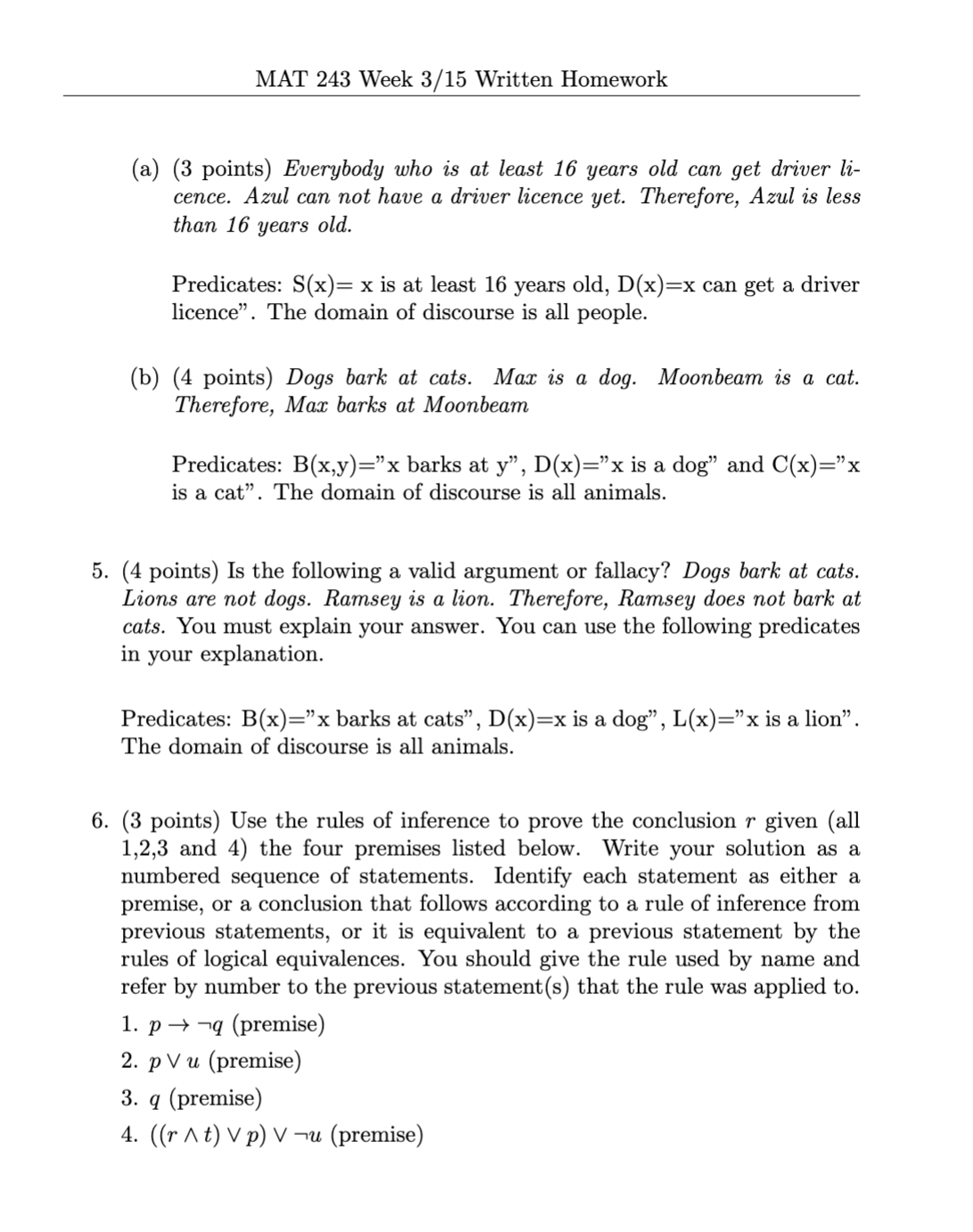 MAT 243 Week 3/15 Written Homework 1. (1 point