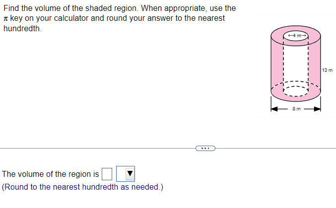 Find the volume of the shaded region. When?