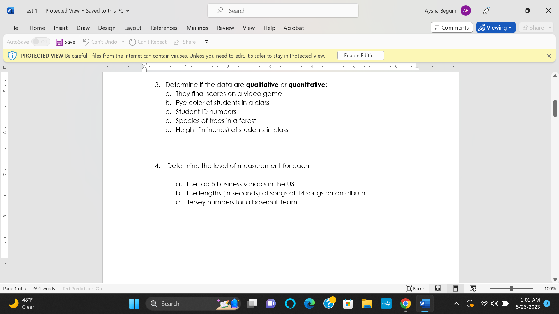 m Test1 , Protected View - Saved to this PC v P