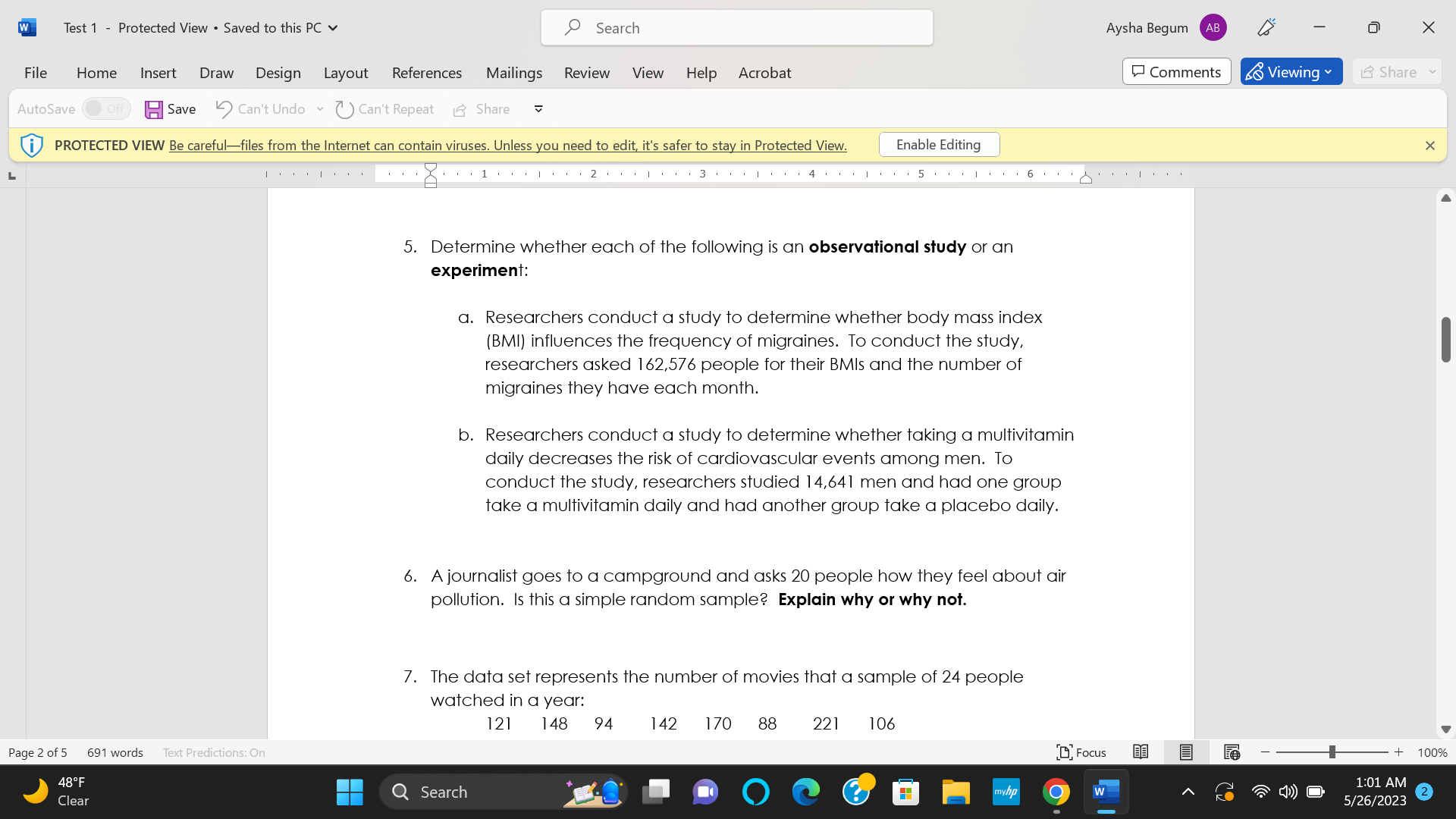 m Test1 , Protected View - Saved to this PC v P