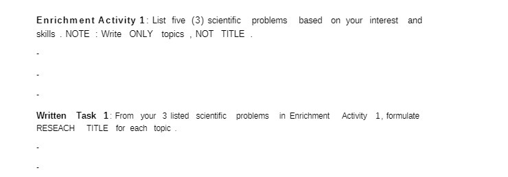 Enrichment Activity 1: List five (3) scientific