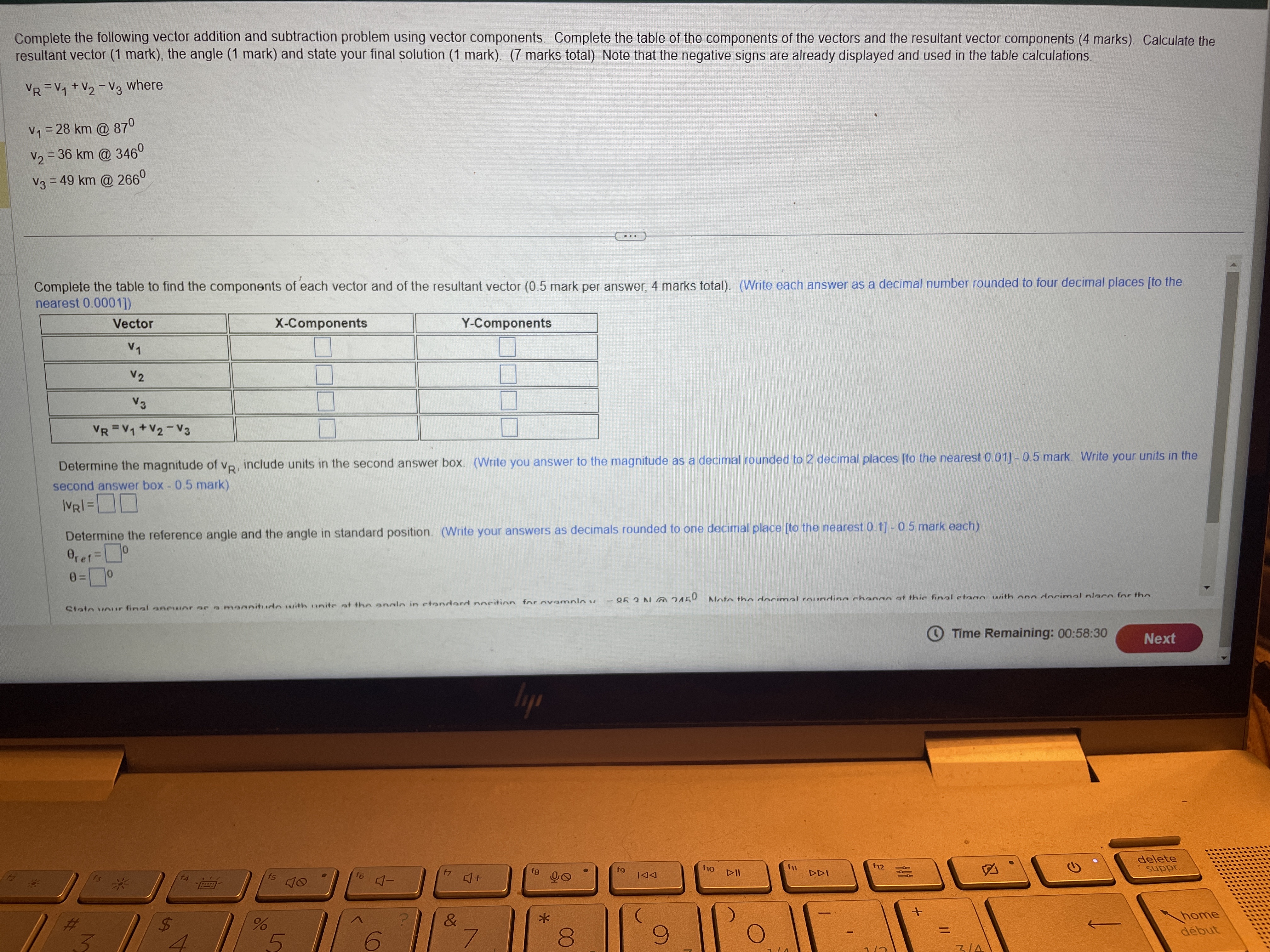 Complete the following vector addition and