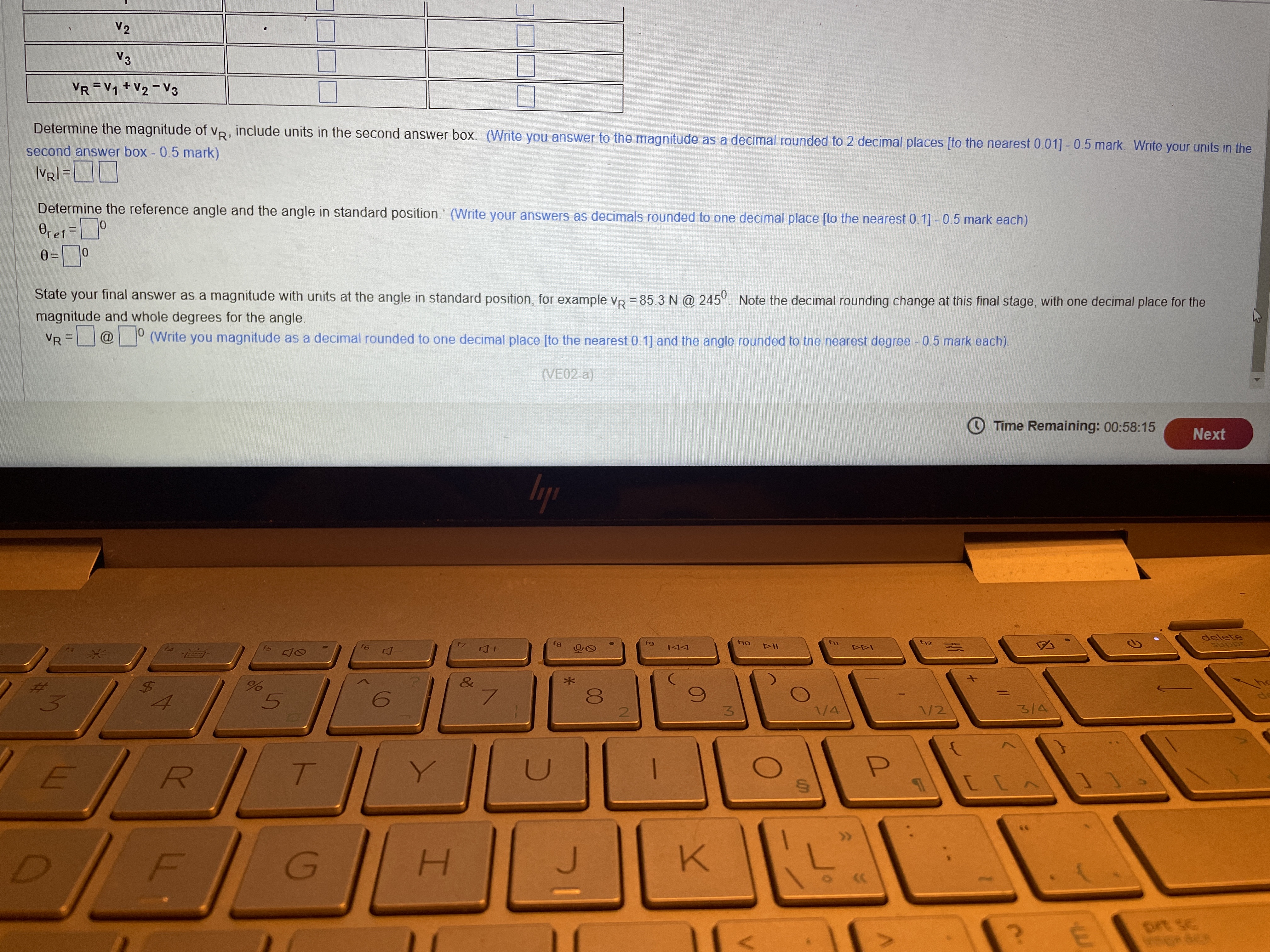 Complete the following vector addition and