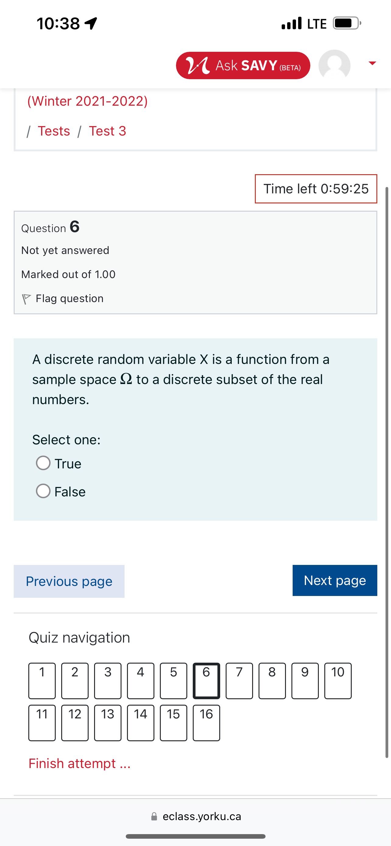 10:38 4 .III LTE (E) v / Tests / Test3 Time left