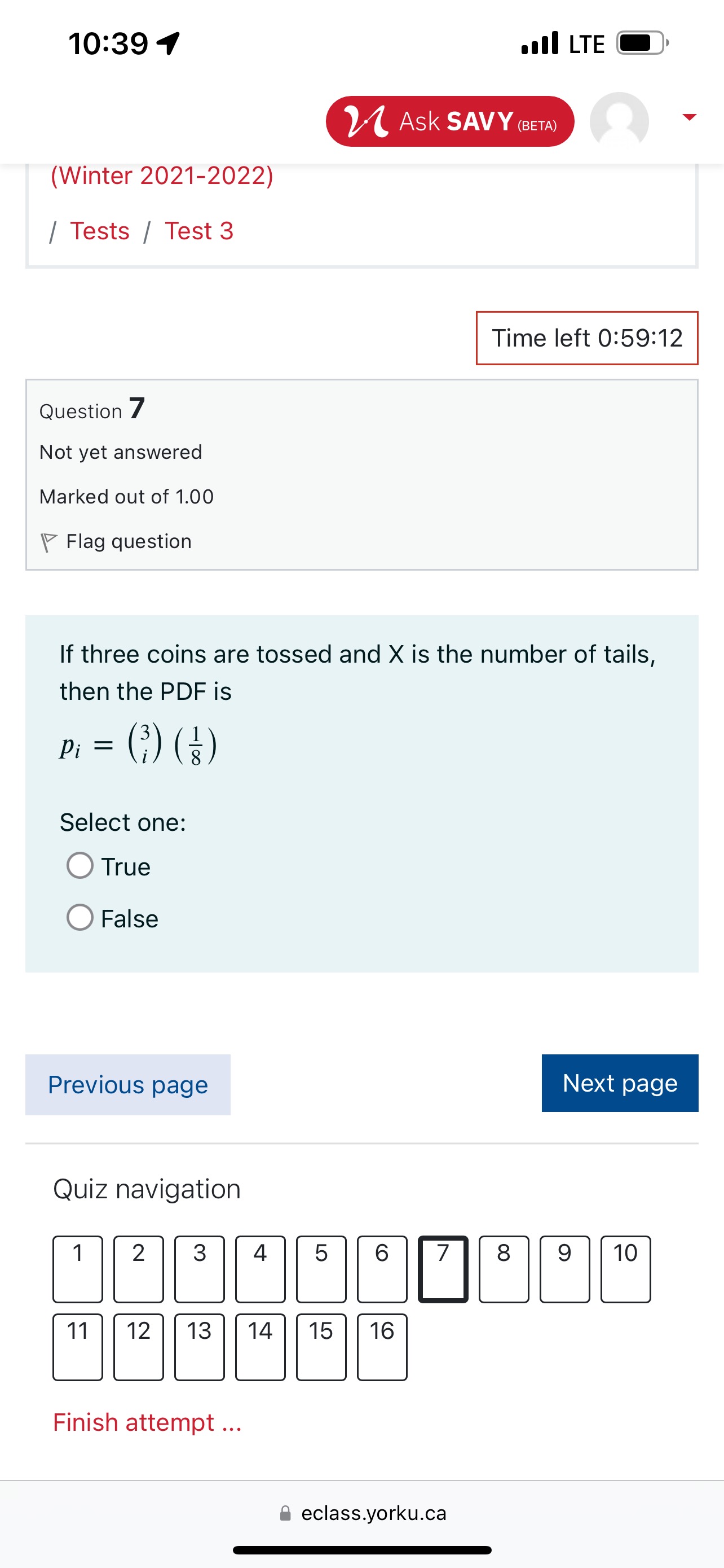 10:38 4 .III LTE (E) v / Tests / Test3 Time left
