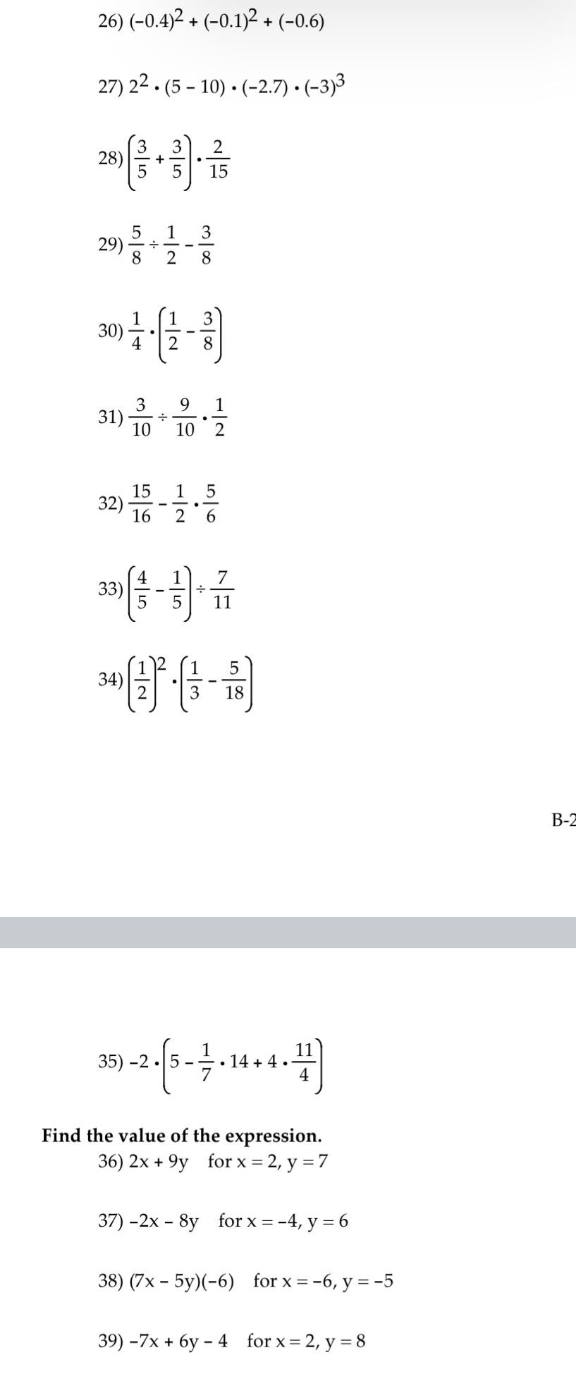 Please show work. 26) (-0.4) 2 + (-0.1) 2 +