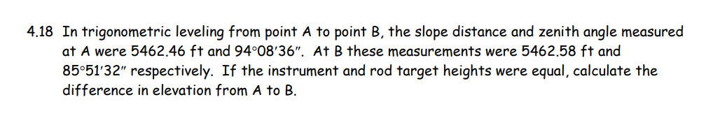4.18 In trigonometric leveling from point A to