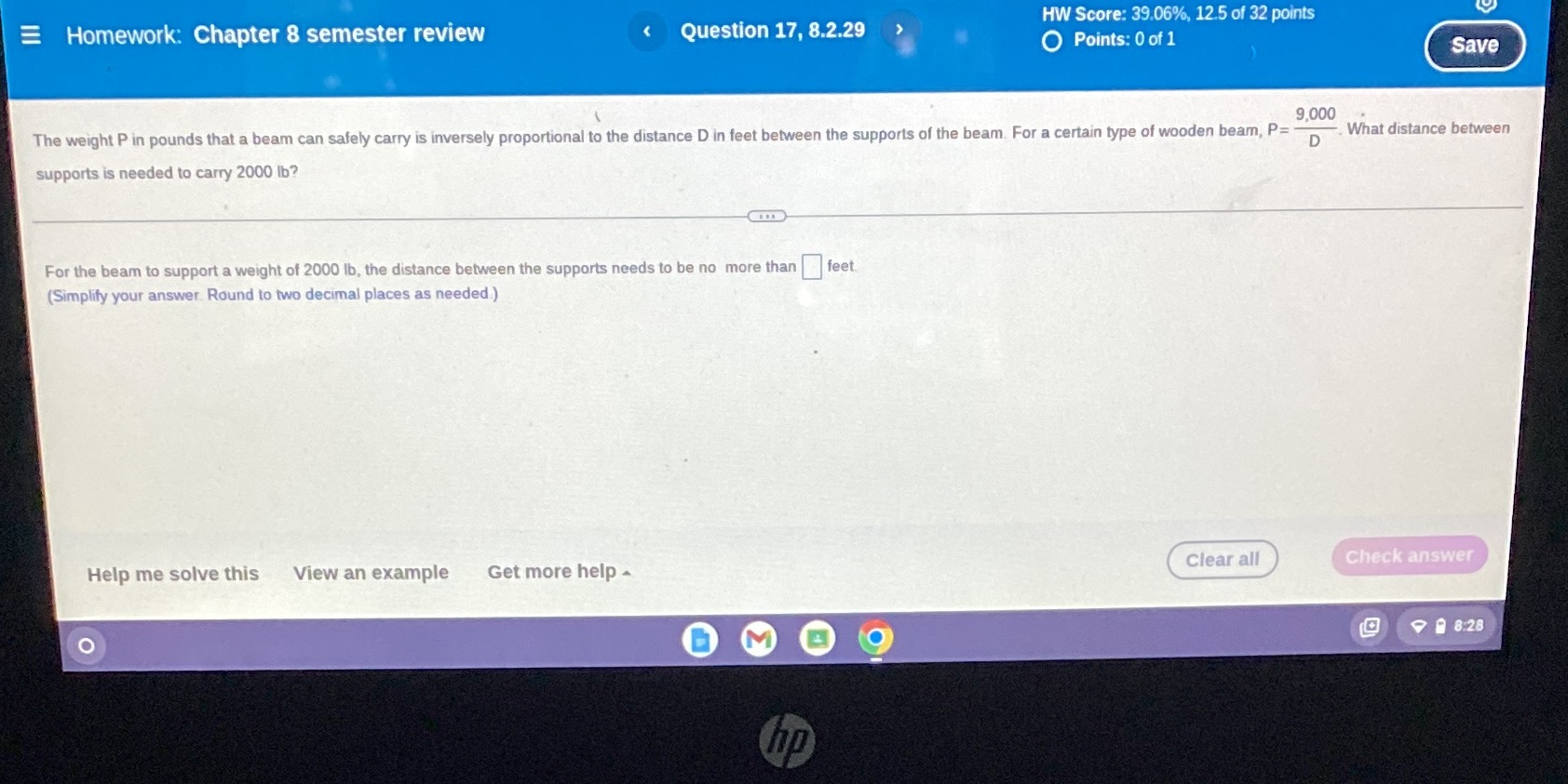 Homework: Chapter 8 semester review HW Score: