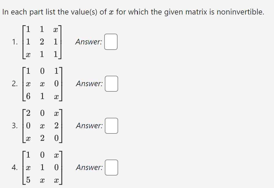 In each part list the value(s) of a for which the