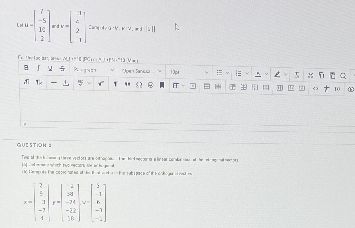 Quiz 7 (1 and 2)This is a linear algebra