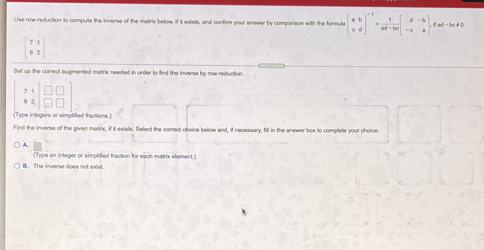 b d -b Use row-reduction to compute the inverse