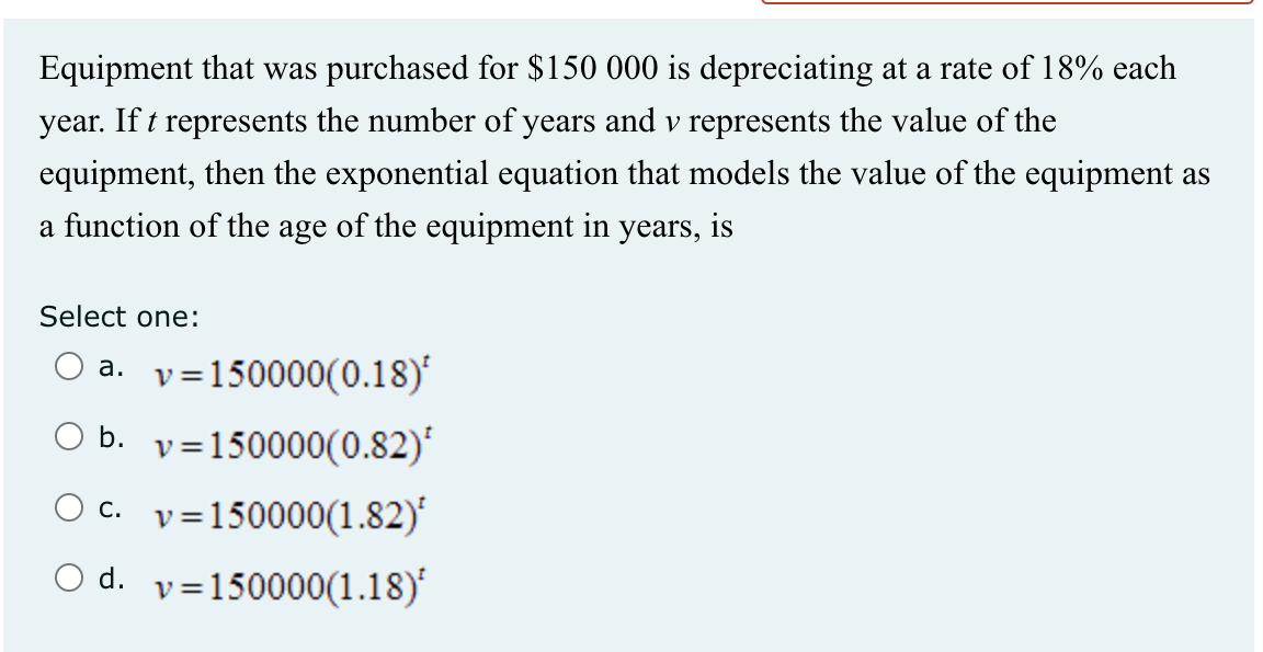 Equipment that was purchased for $150 000 is