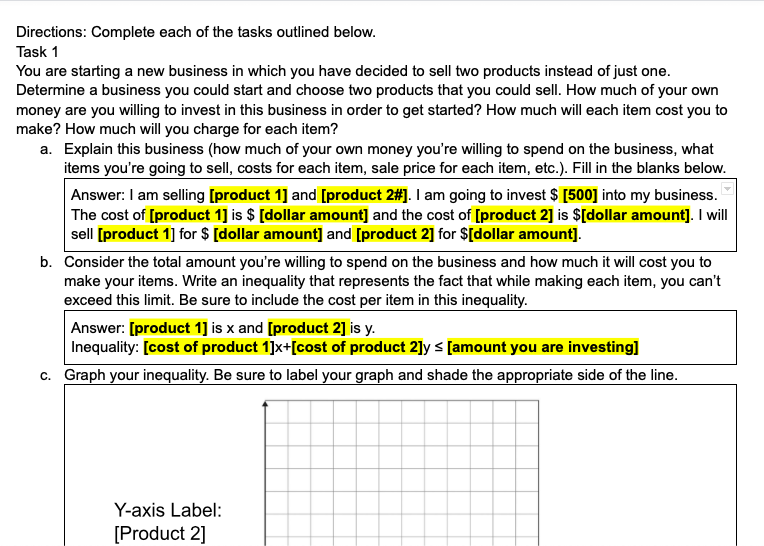 Directions: Complete each of the tasks outlined