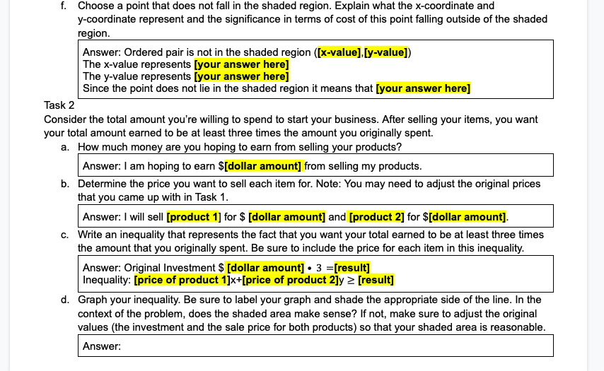 Directions: Complete each of the tasks outlined