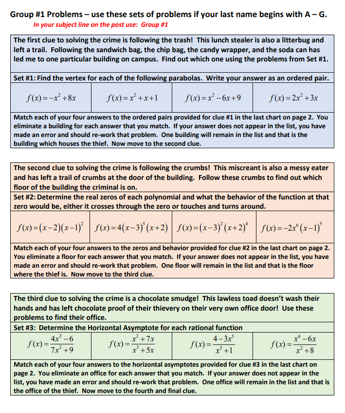 Group #1 Problems use these sets of problems if