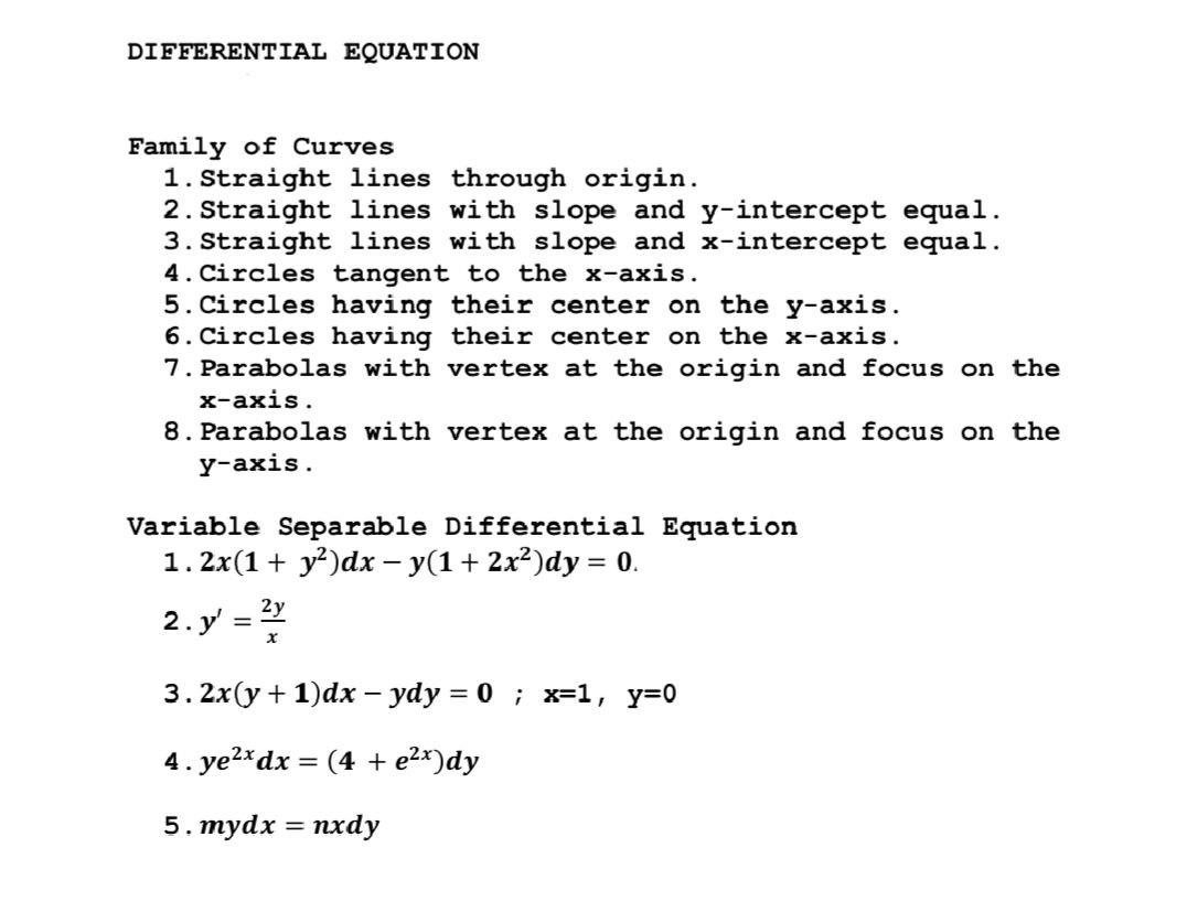 DIFFERENTIAL EQUATION Family of Curves 1.