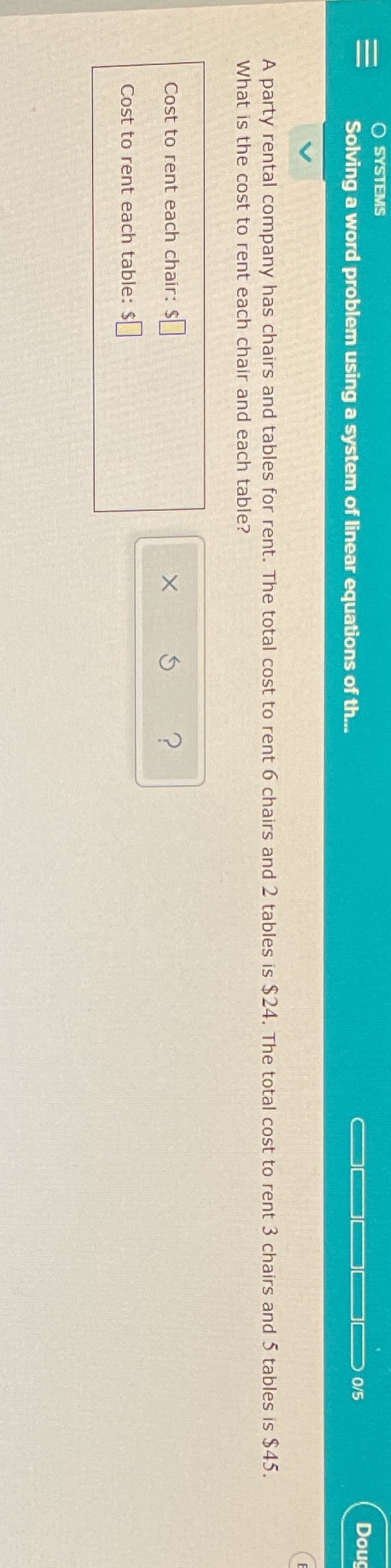 O SYSTEMS Solving a word problem using a system