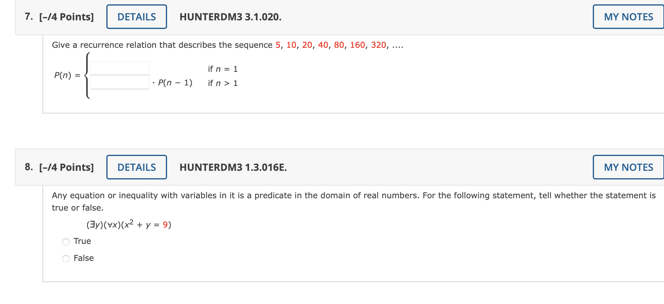 HELP ME SOLVE THESE 7. [-/4 Points] DETAILS