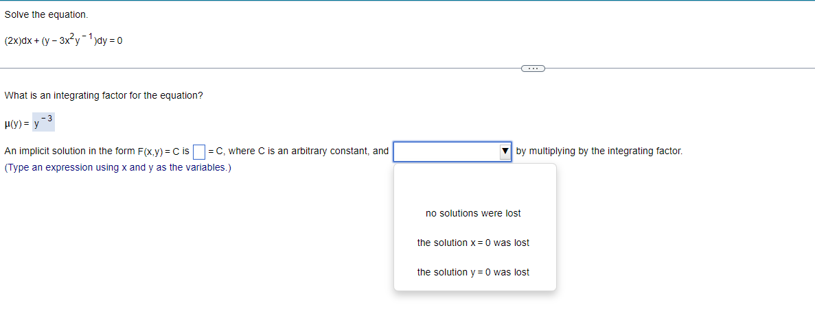 Find an integrating factor of the form x\" ym and