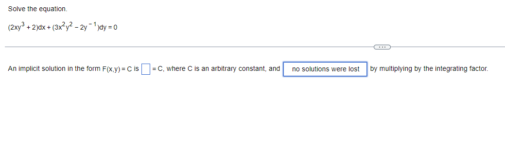 Find an integrating factor of the form x\" ym and