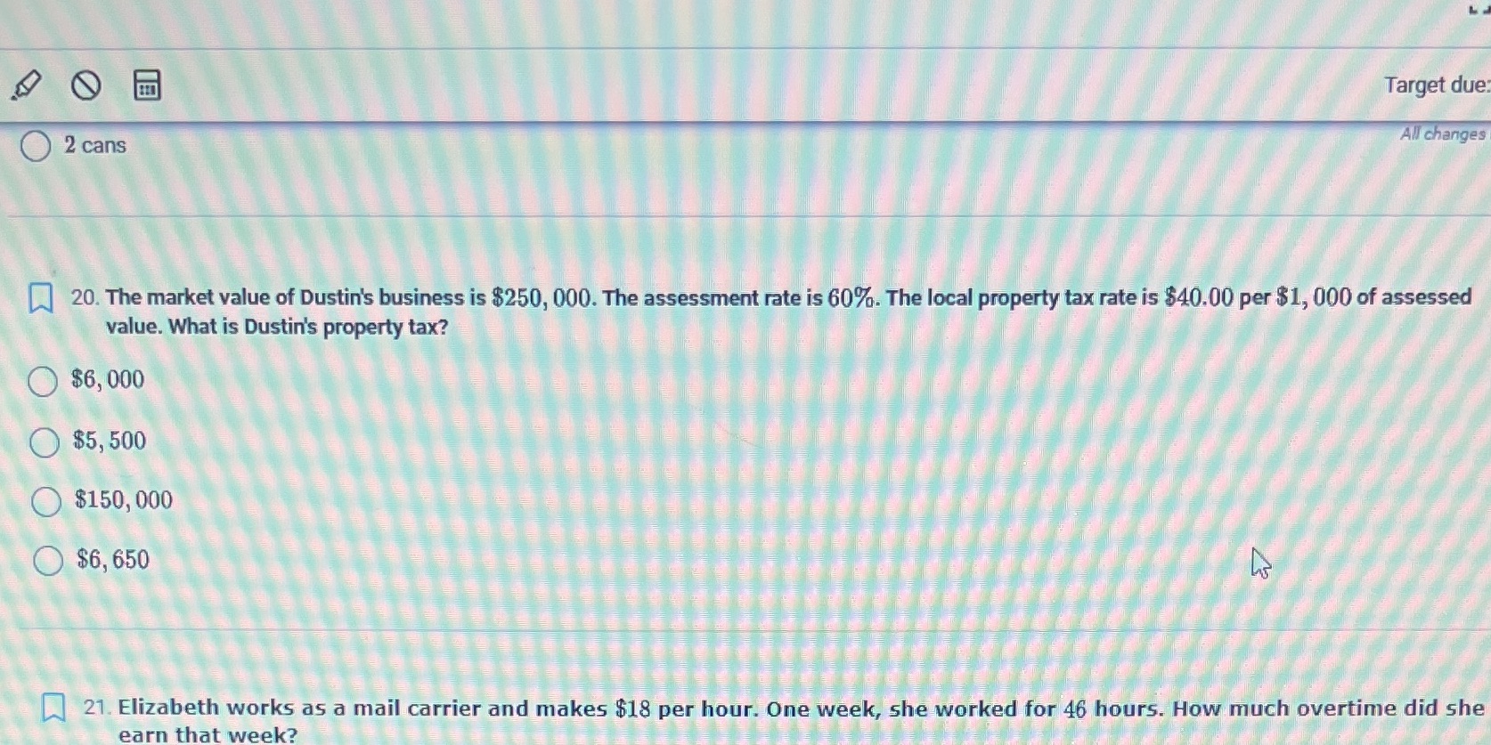 Target due: O 2 cans All changes 20. The market