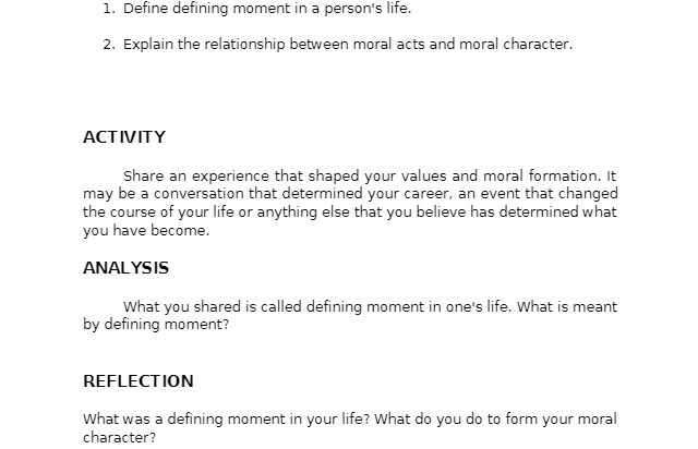 1. Define defining moment in a person's
