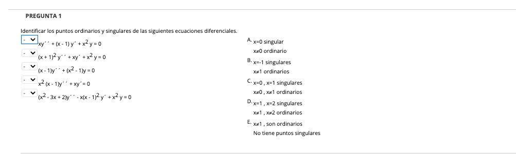 Identify the ordinary and singular points of the