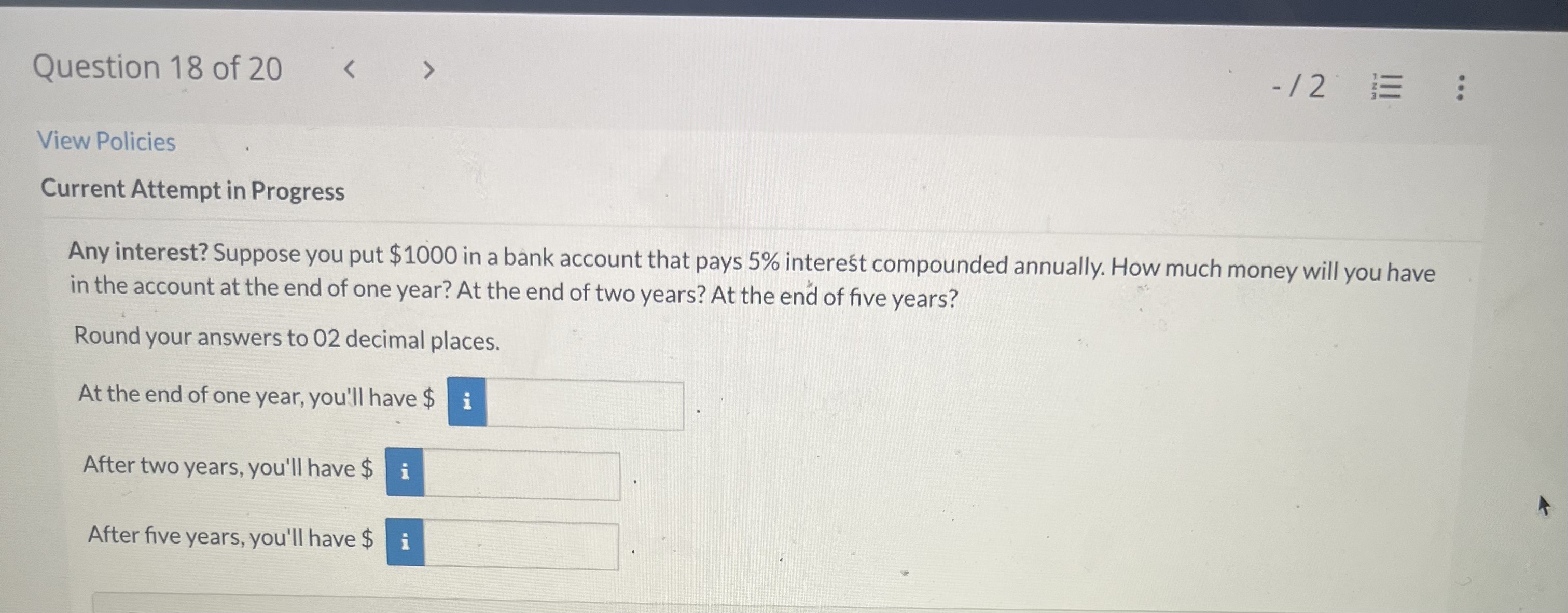 Question 10 of 20 13 5 . . . View Policies