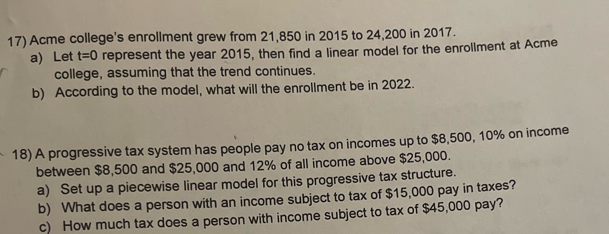 Please answer 17 and 18 17) Acme college's