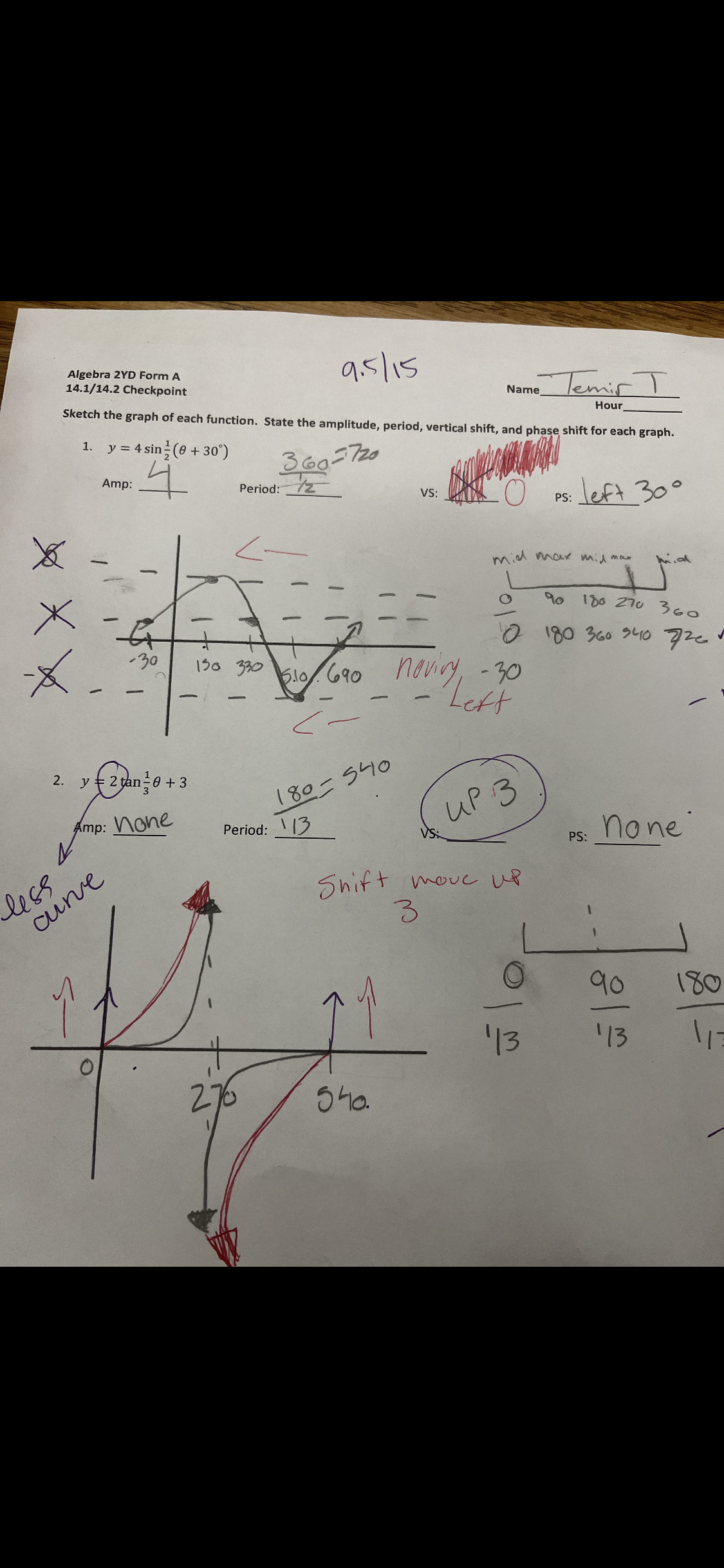 Algebra 2YD Form A 9.5/ 15 14.1/14.2 Checkpoint