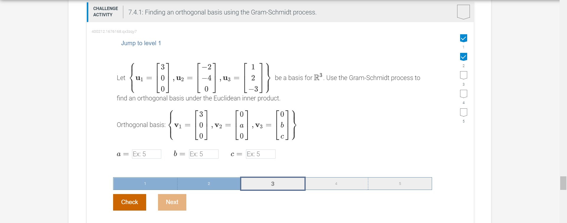 CHALLENGE ACTIVITY 7.4.1: Finding an orthogonal