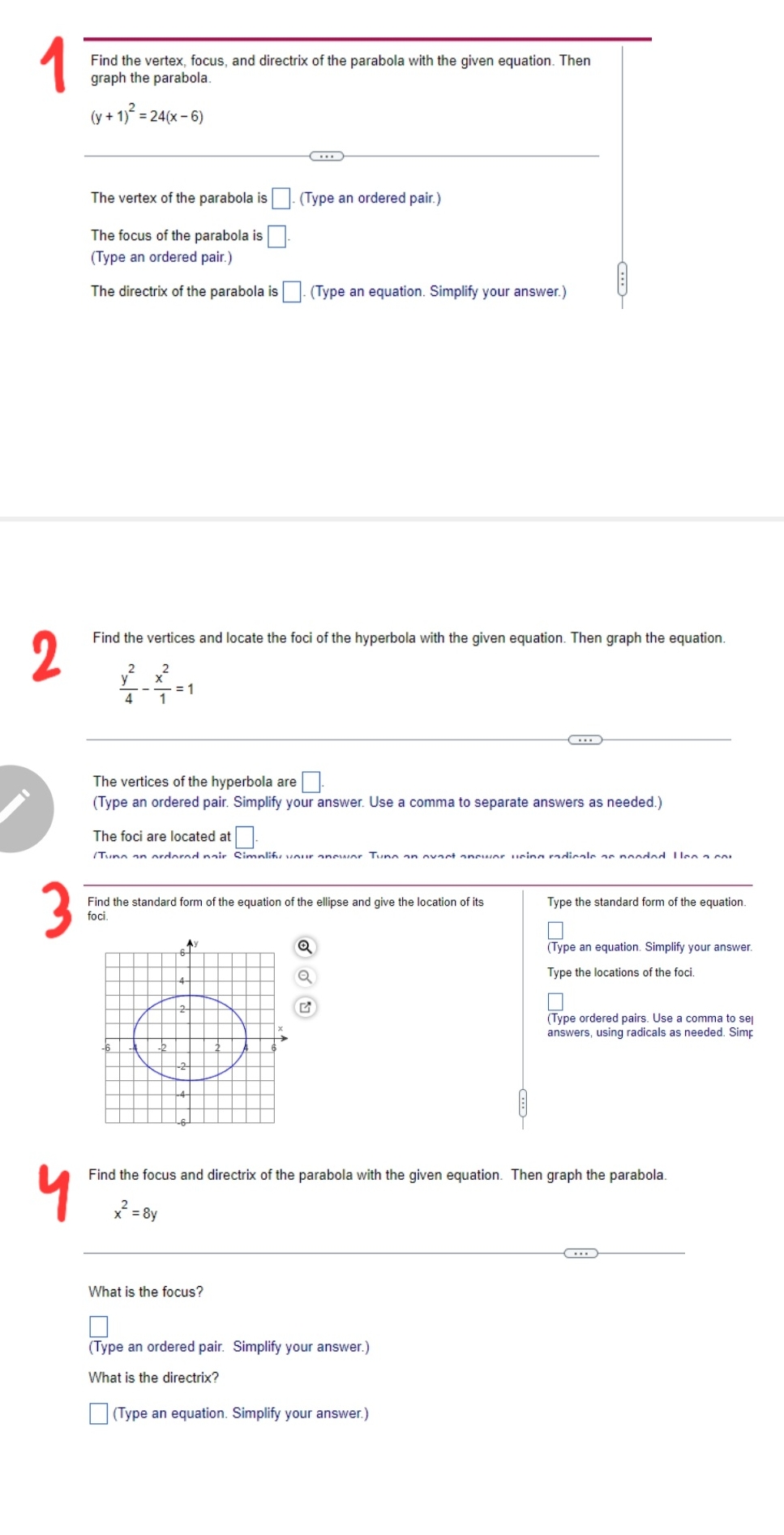 Vertices/Graphs Find the vertex, focus, and