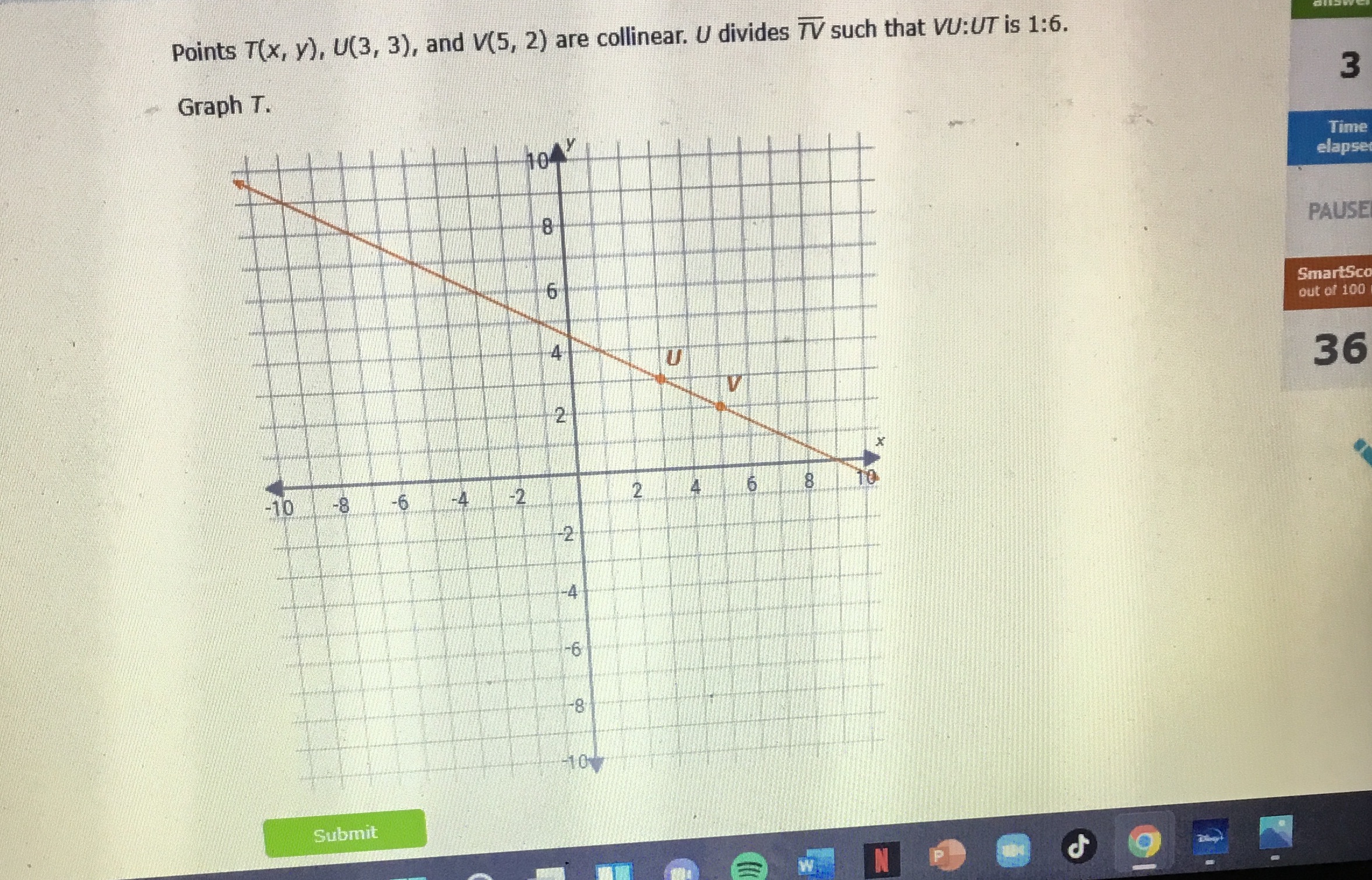 Answer pls Points T(x, y), U(3, 3), and V(5, 2)
