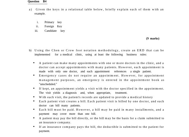 Question a) Given the keys in a relational table
