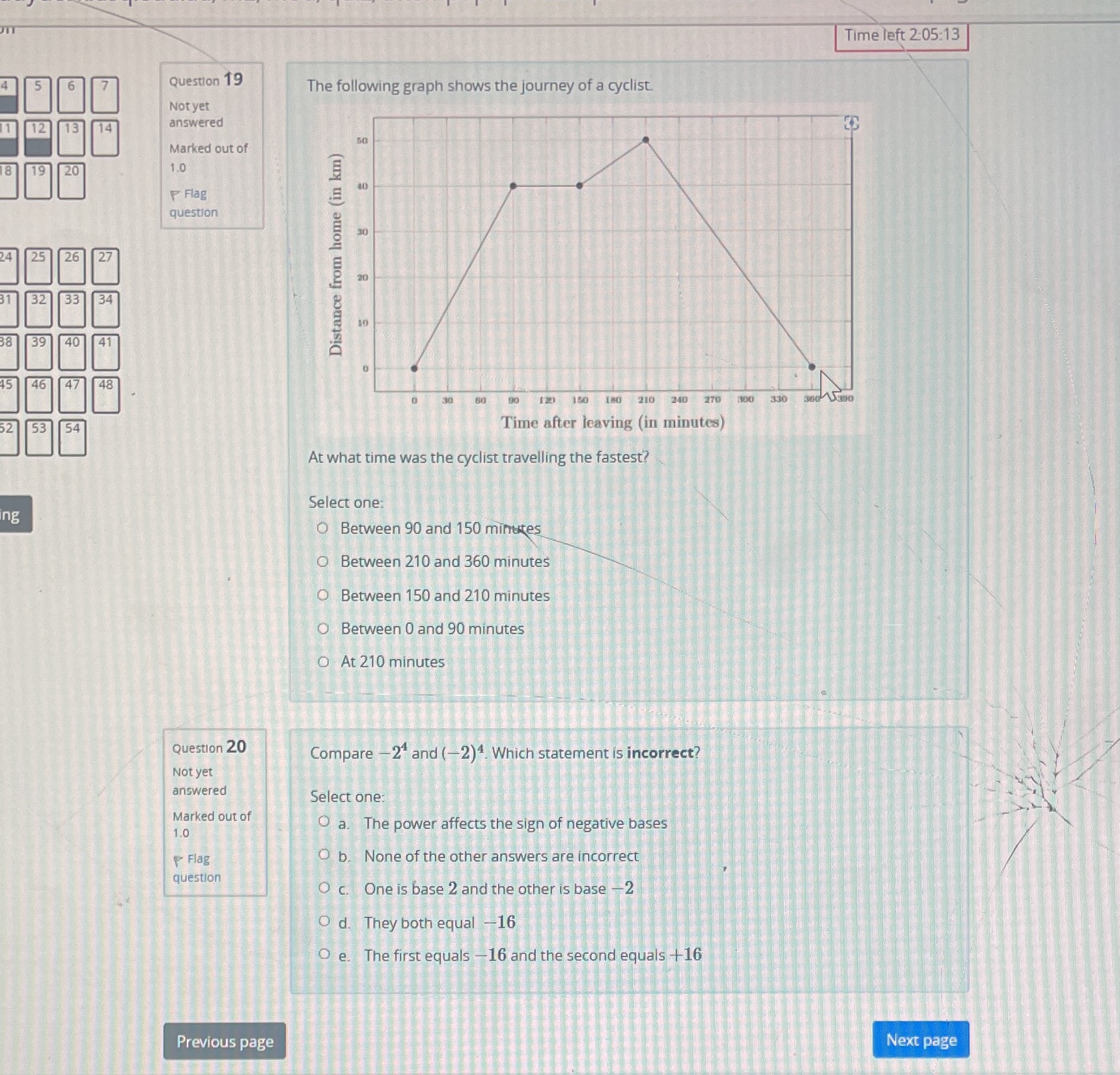 Time left 2:05:13 Question 19 The following graph
