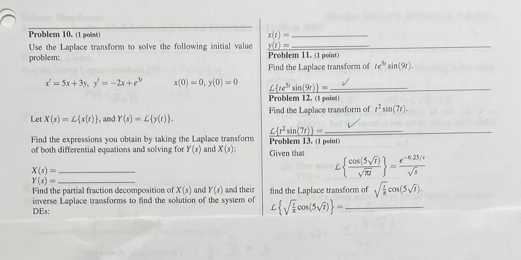 Can you help with 10 and 13? Problem 10. (1