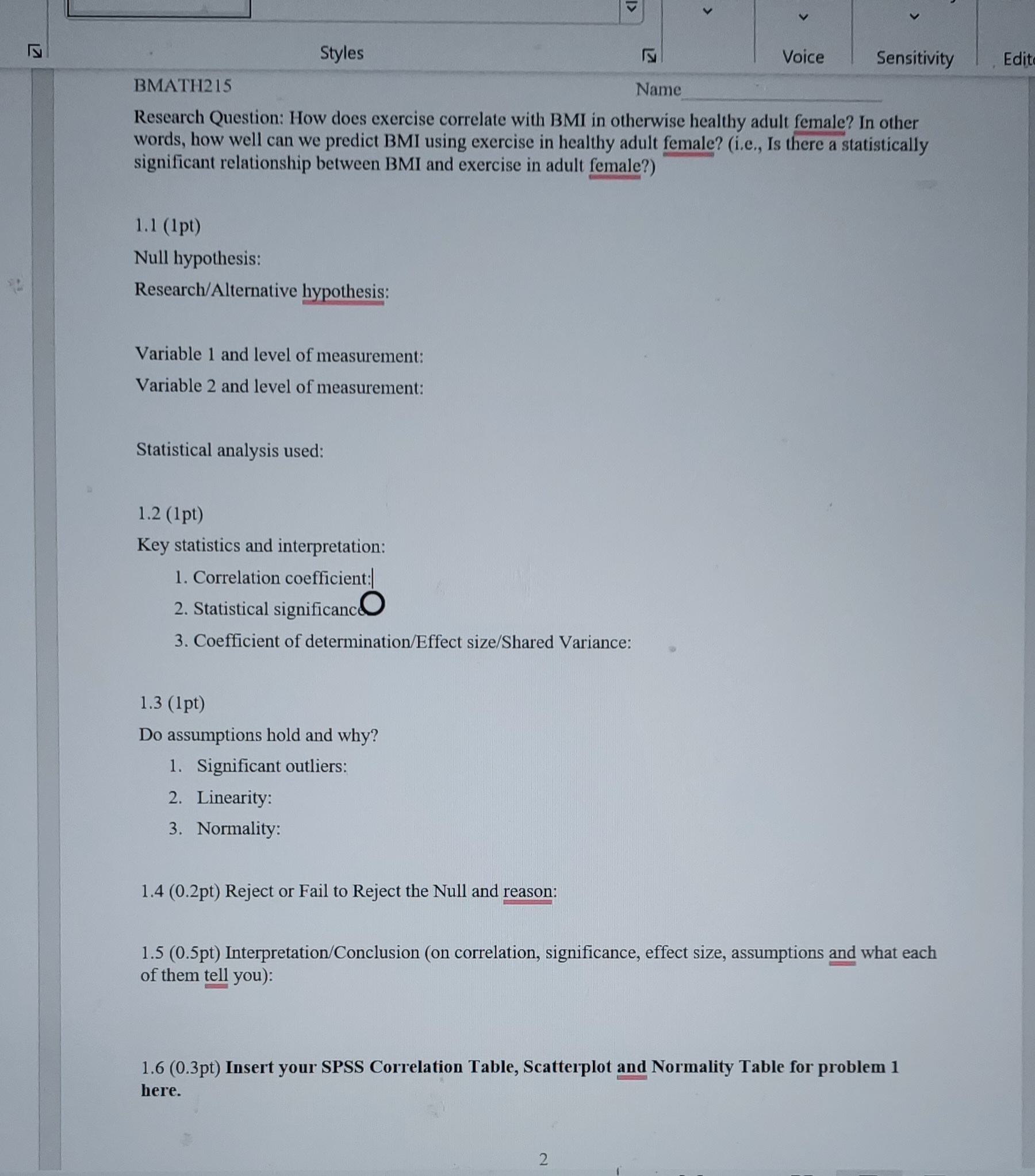 Styles Voice Sensitivity Edi BMATH215 Name