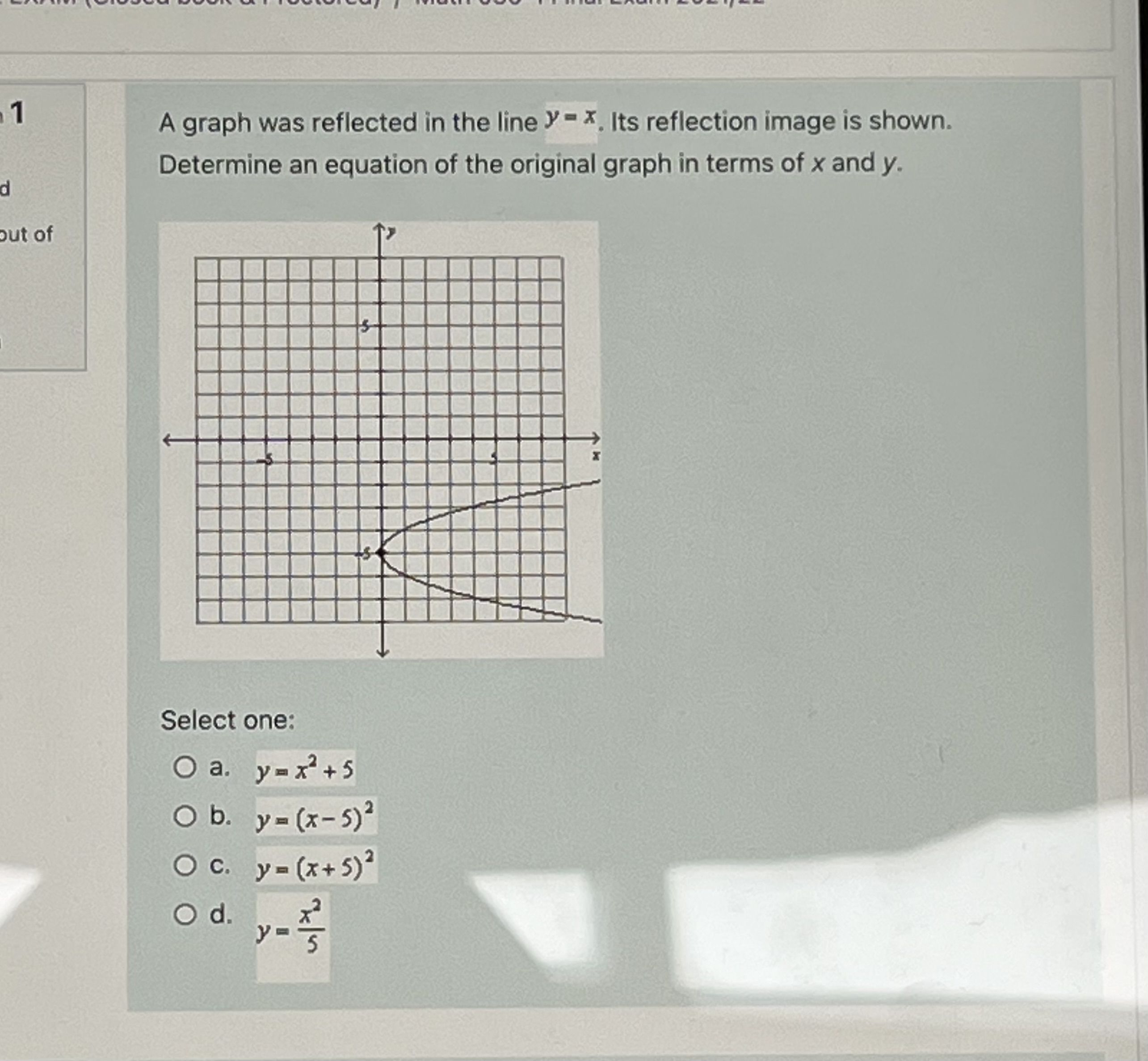 A graph was reflected in the line Y = X. Its