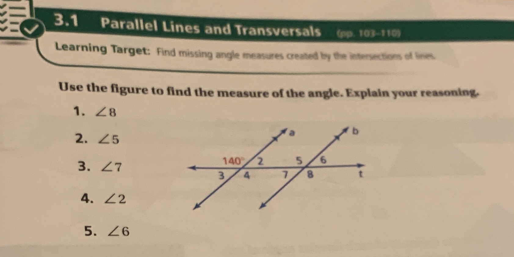 I need the reasoning 3.1 Parallel Lines and