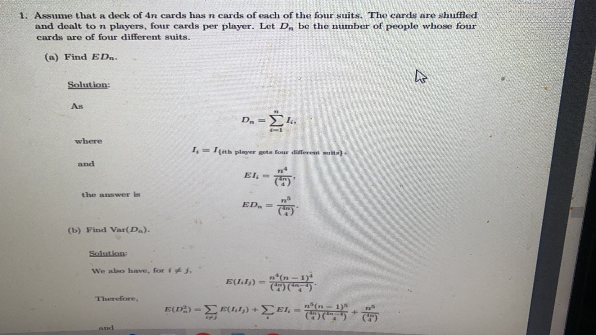 1. Assume that a deck of An cards has n cards of
