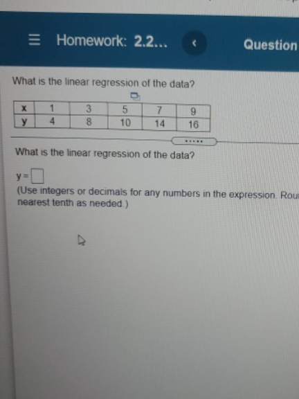 linear regression E Homework: 2.2... Question