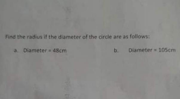 find the radius if the diameter of the circle are
