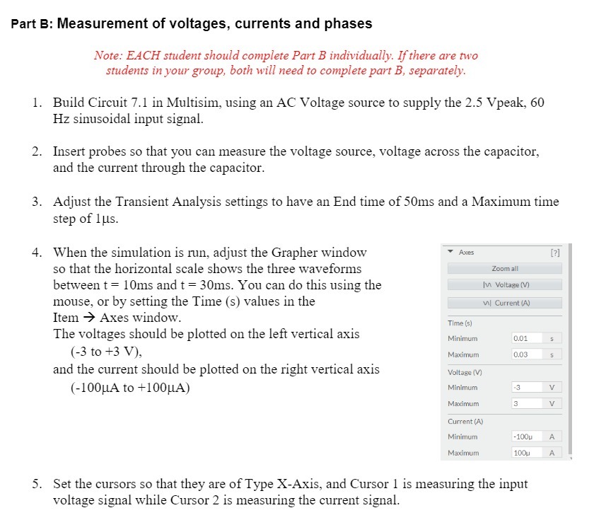 Part B: Measurement of voltages, currents and