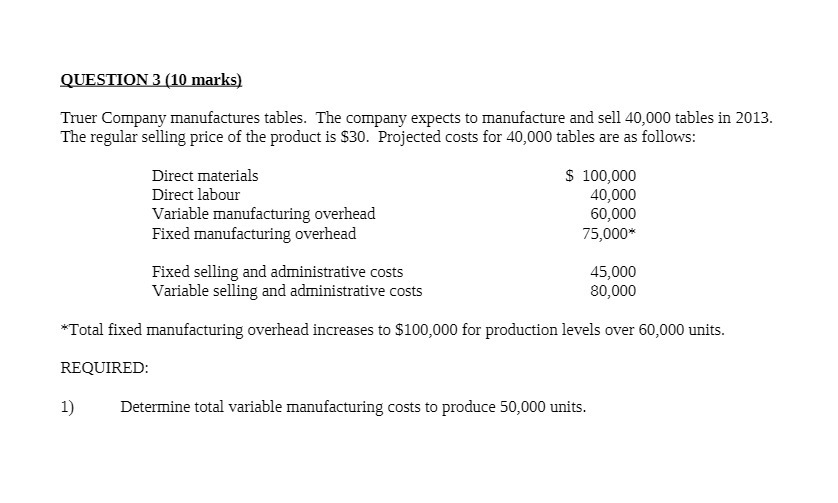 W Truer Company manufactures tables. The company