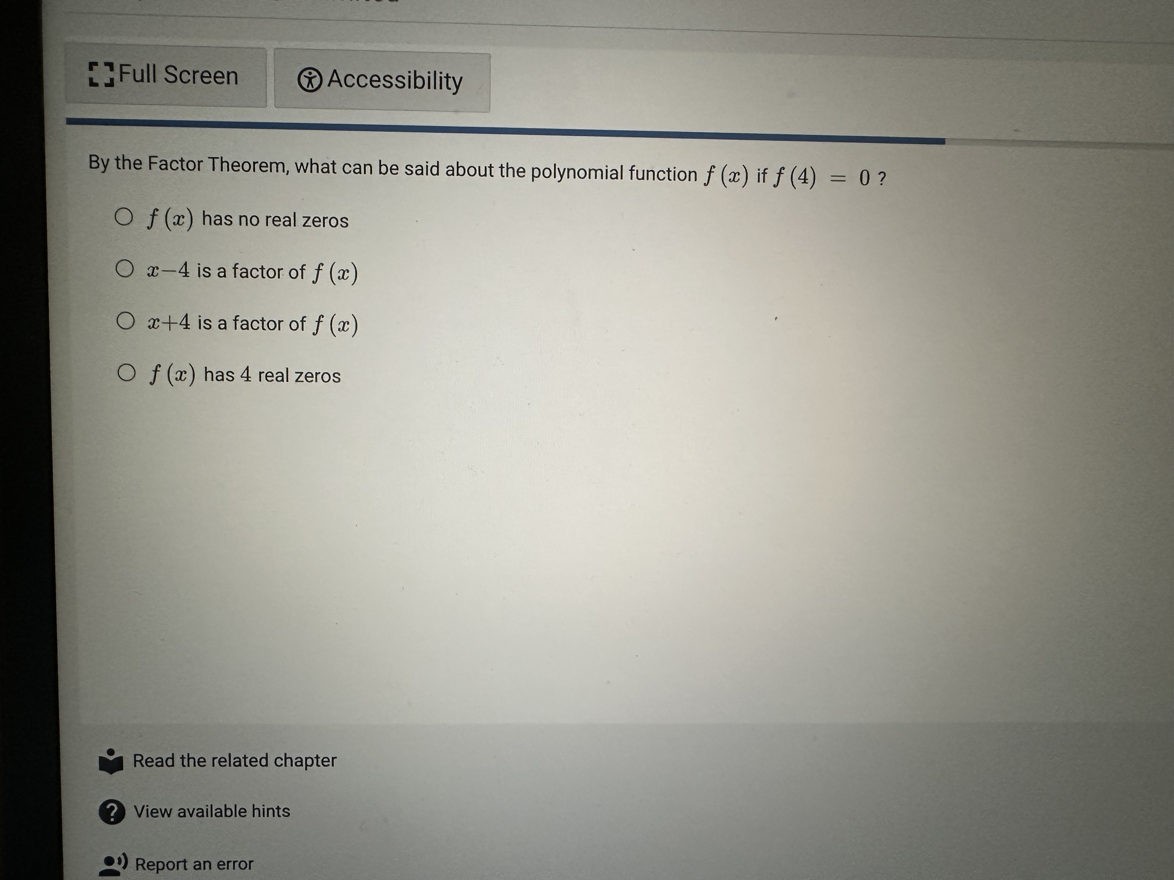 Full Screen Accessibility By the Factor Theorem,