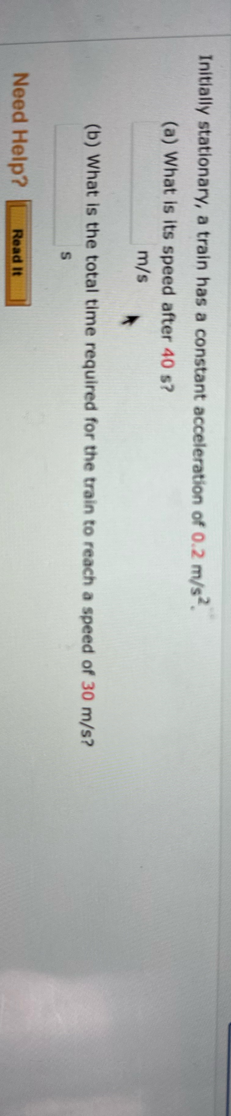 Initially stationary, a train has a constant
