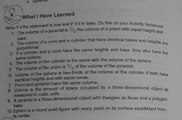 Good day please do help me here. d. Spheres What