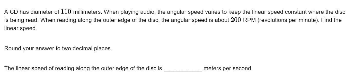 A CD has diameter of 110 millimeters. When