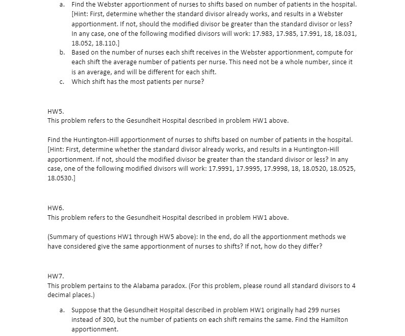 . Find the Webster apportionment of nurses to