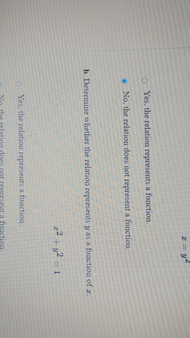 need help with it x = y Yes, the relation